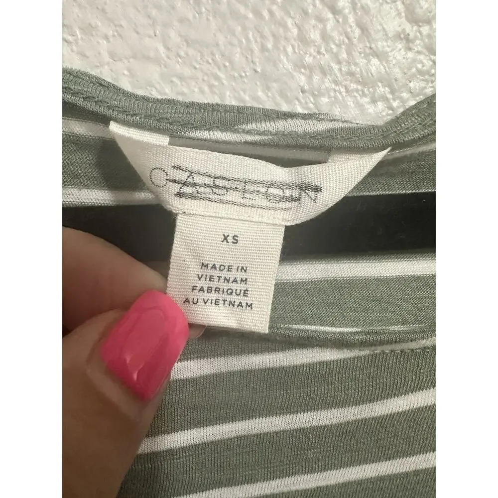 Caslon Women's Green White Stripes Sleeveless Top Stretch Summer Beach Size XS